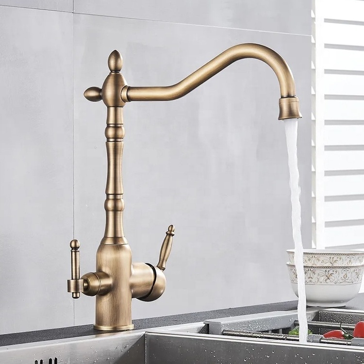 High quality single hole european Antique Bronze 3 way purifier kitchen faucet