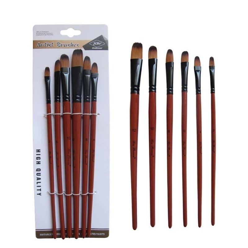 Art Factory Supplies Bulk Paint Brush with Simple Package, Hotsale Cheap Paint Brushes Watercolor Painting Brushes 6 Set Nylon