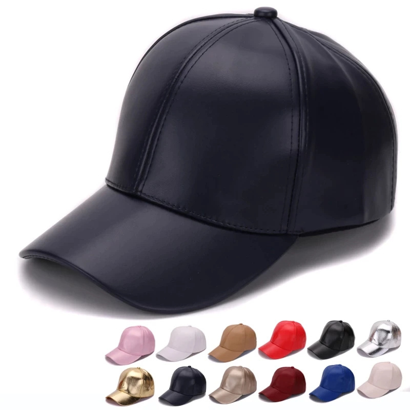 CP186  Classic Plain PU baseball cap fashion blank no logo leather cap and hat for men and women