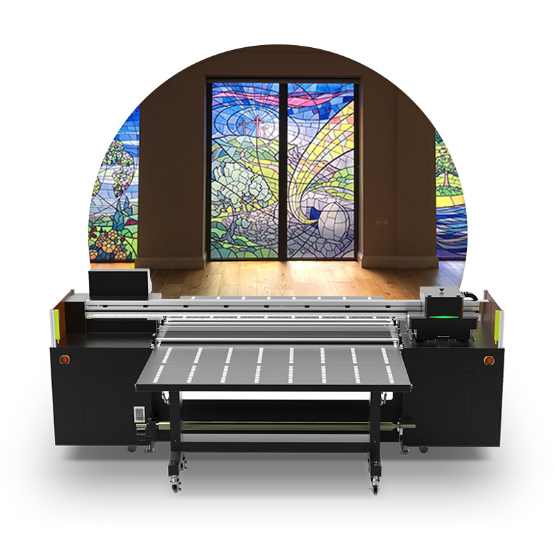 Large format hybrid 1.8M 2M 3.2M LED uv flatbed roll to roll printer for glass acrylic printing machine