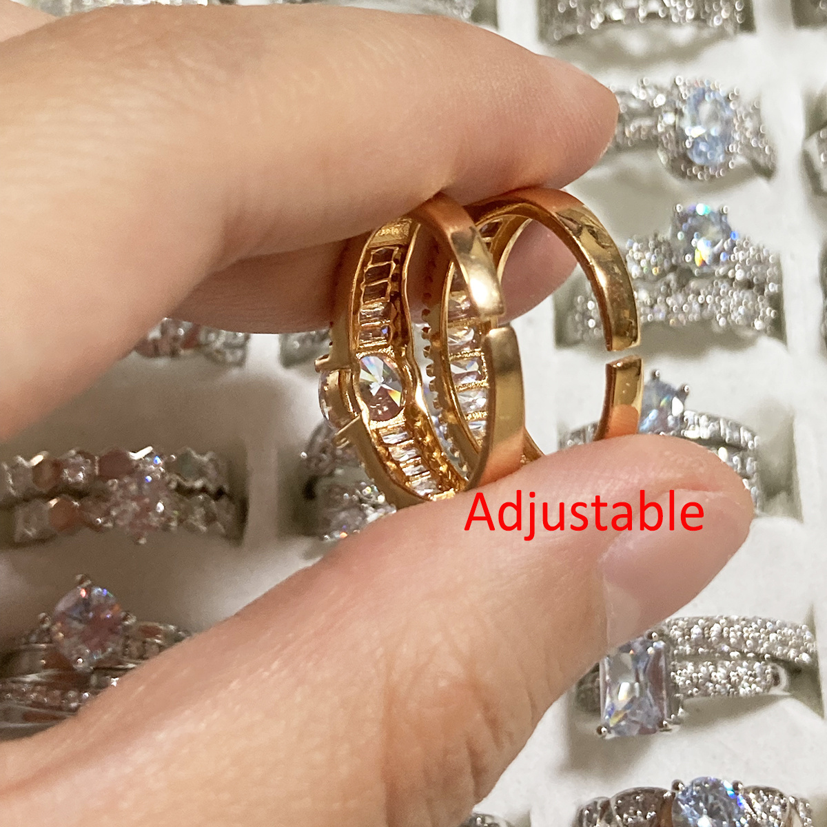 Latest Fashion Jewelry  Ring Jewelry Double finger ring 18K Gold Plated  Engagement Couple Rings For Women