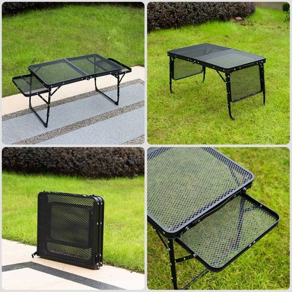 Outdoor Portable Foldable Beer Pong Carbon steel Folding Table Adjustable Picnic Camping Table