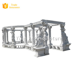 Outdoor Round Metal Roof White Marble Garden Pavilion Statue Stone Gazebo Carving