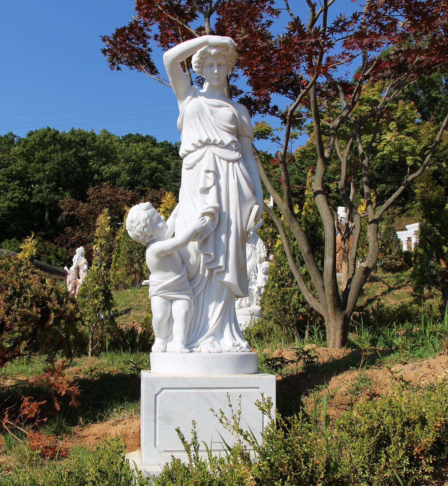 Natural White Marble Stone Lady Statue With Goose