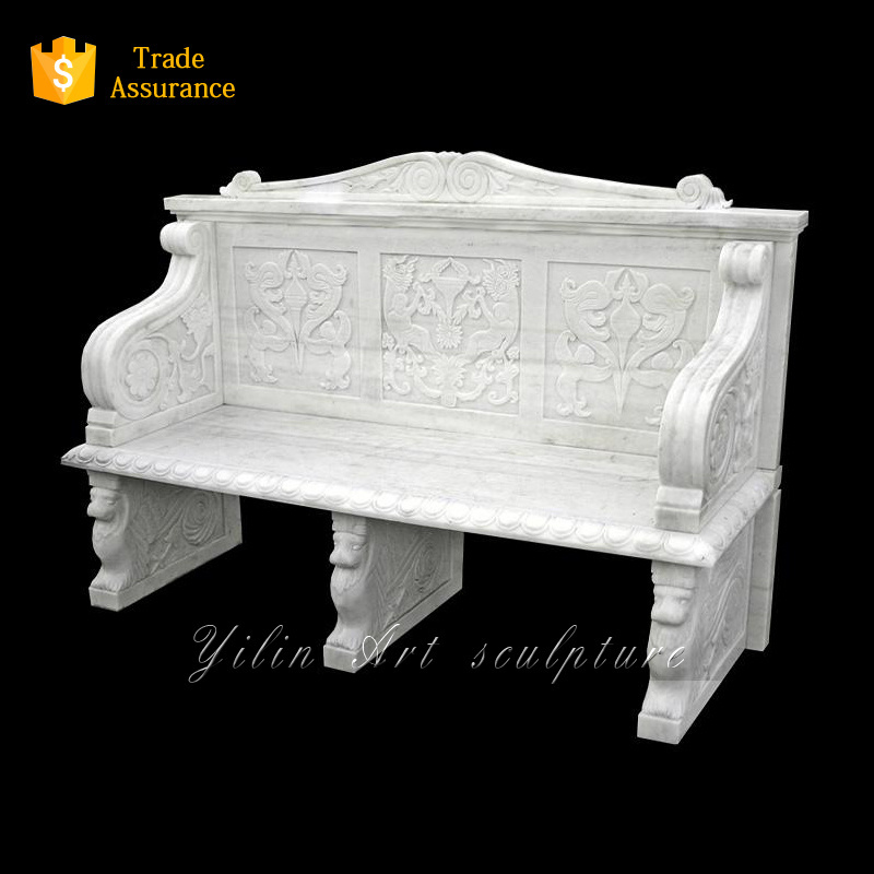 Outdoor  White Marble Stone Park Bench For Sale