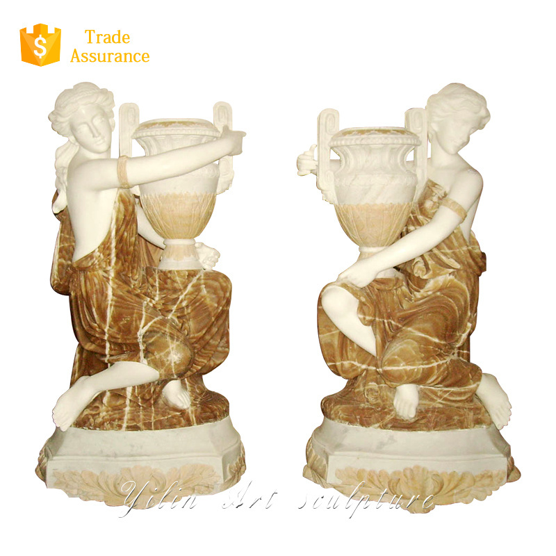 Natural White Marble Stone Lady Statue With Goose