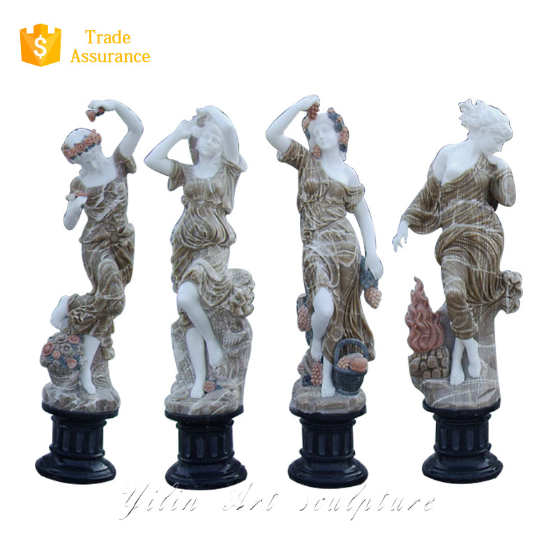 Natural White Marble Stone Lady Statue With Goose