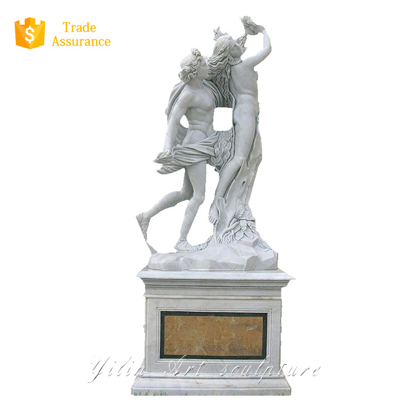 Natural White Marble Stone Lady Statue With Goose