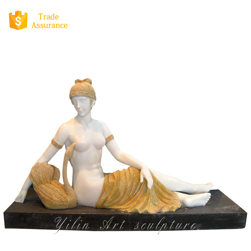 Natural White Marble Stone Lady Statue With Goose