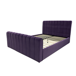 Hot Selling French Classical Elegant Style Purple Velvet King Size Bedroom Furniture Wood Bed Tufted Upholstered Back Bed Frame