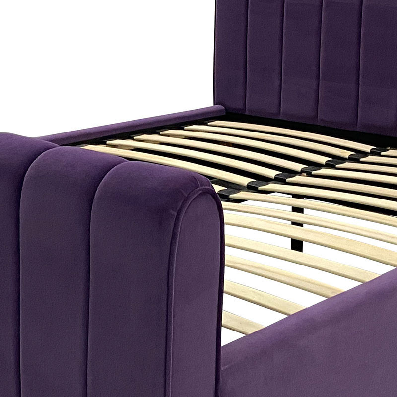 Hot Selling French Classical Elegant Style Purple Velvet King Size Bedroom Furniture Wood Bed Tufted Upholstered Back Bed Frame