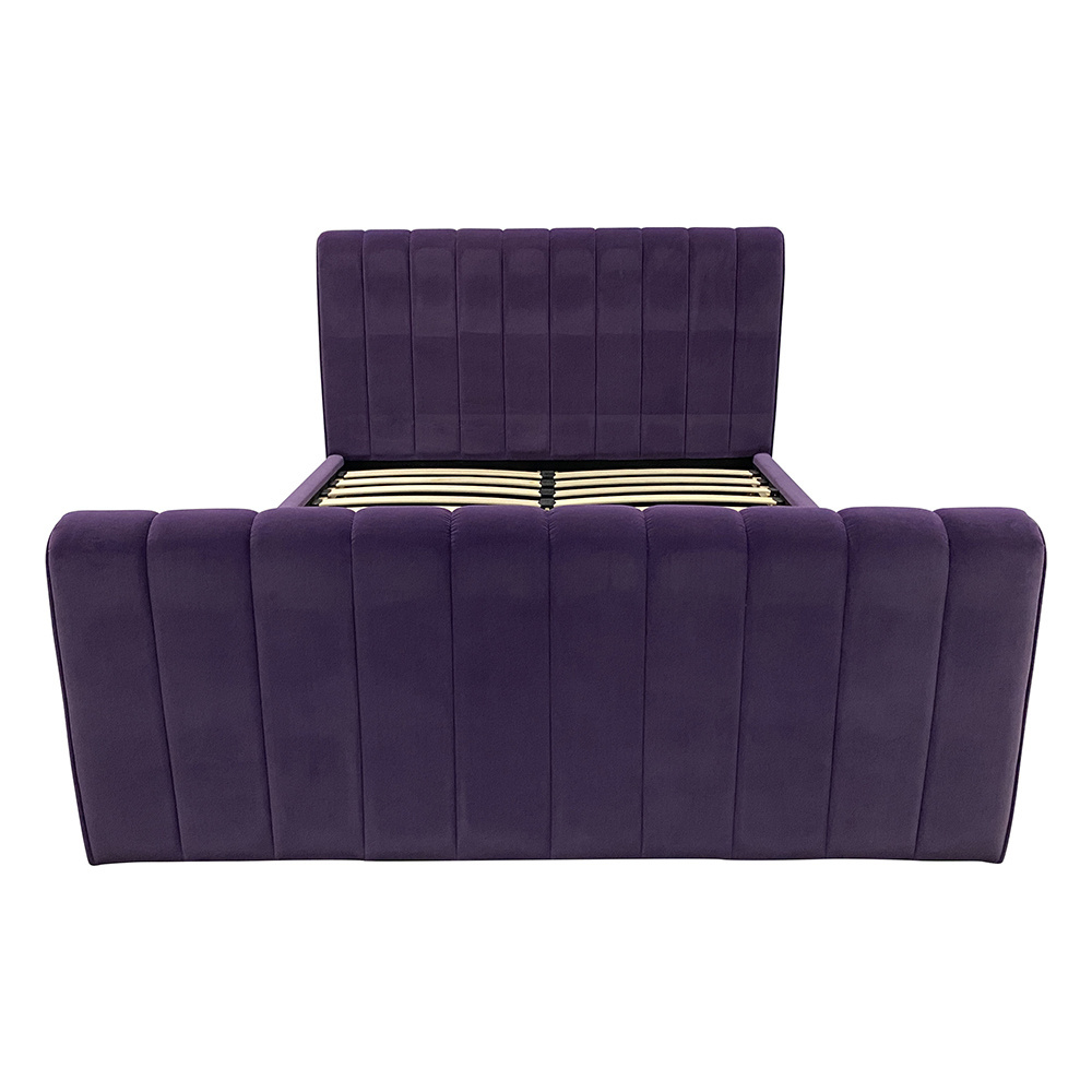 Hot Selling French Classical Elegant Style Purple Velvet King Size Bedroom Furniture Wood Bed Tufted Upholstered Back Bed Frame