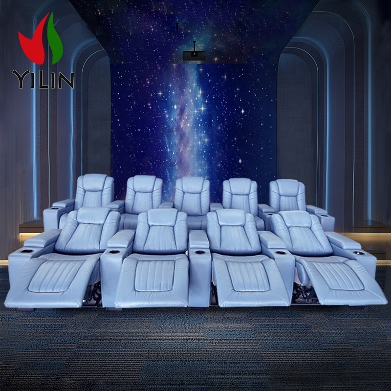 Luxury Real Leather Cinema Sofa Movie Theatre Chairs Electric Recline Sofa Set Straight Shape Theater Furniture