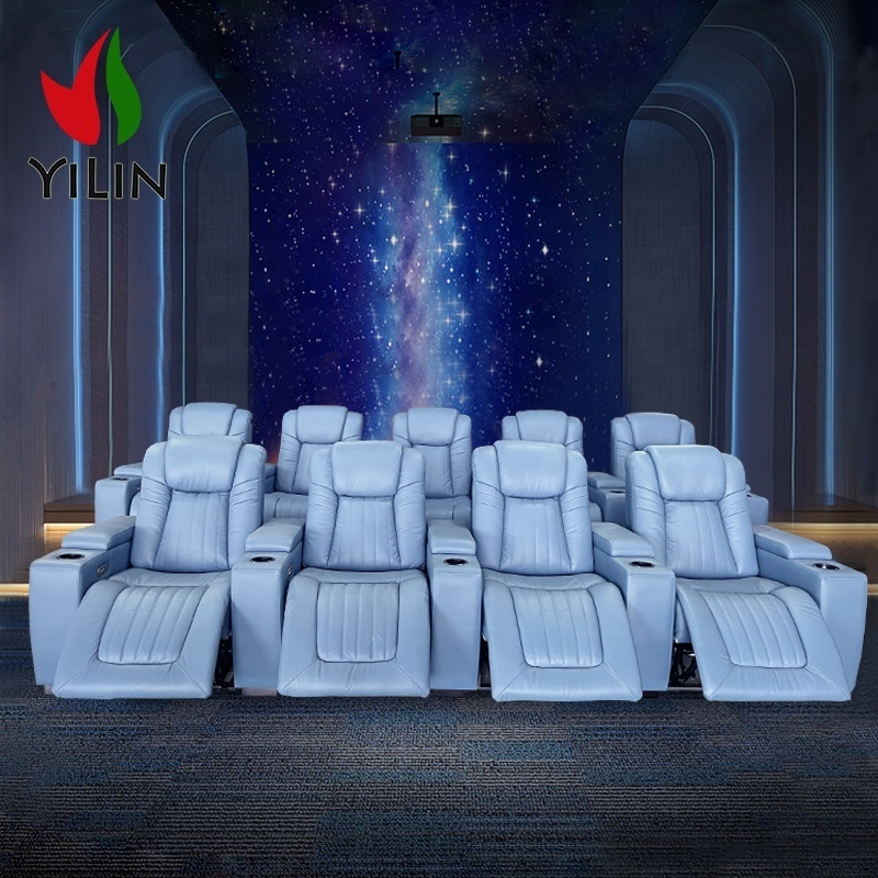 Luxury Real Leather Cinema Sofa Movie Theatre Chairs Electric Recline Sofa Set Straight Shape Theater Furniture