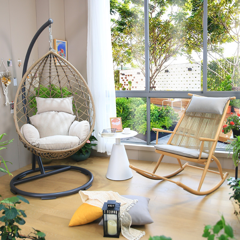 New Design Outdoor Furniture Terrace Swing Hanging Egg Swing Chair Indoor Wicker Rattan Rattan Garden Furniture Metal Bedrooms