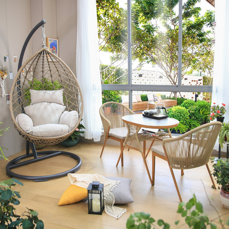 New Design Outdoor Furniture Terrace Swing Hanging Egg Swing Chair Indoor Wicker Rattan Rattan Garden Furniture Metal Bedrooms