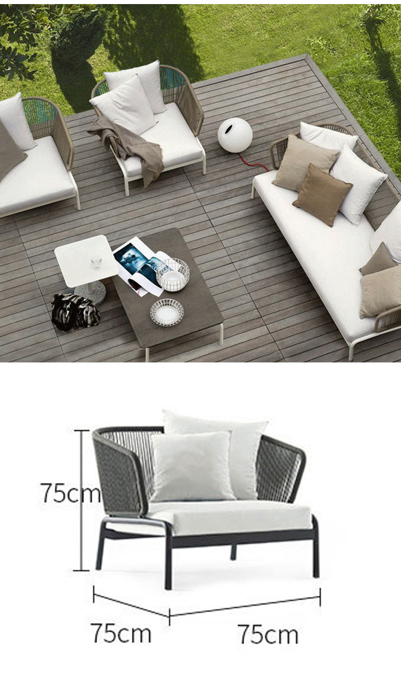 All-weather Rattan Outdoor Furniture Patio Chairs Garden Rattan Wicker Chairs Rope weaving lounge chair