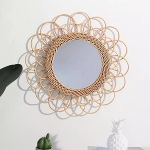 Wholesale Natural Wall Hanging Decoration Item Rattan Hanging Mirror Antique Wicker Mounted Mirror Home Decor