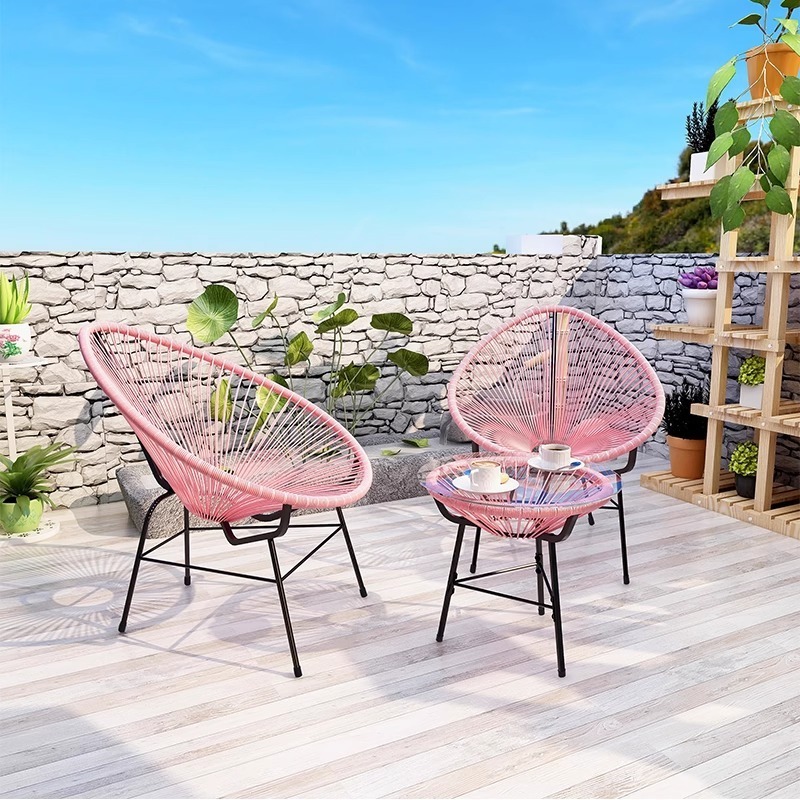 Balcony Outdoor Furniture Frame Leisure Chair Hotel Villa Bistro Swimming Pool Side Garden Chair and Table Rattan with Metal