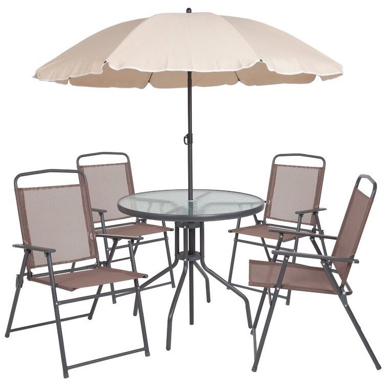 YILIN Factory Wholesale Commercial Dining Table Chairs Set Backyard Outdoor Furniture Set with Umbrella All Weather Restaurant