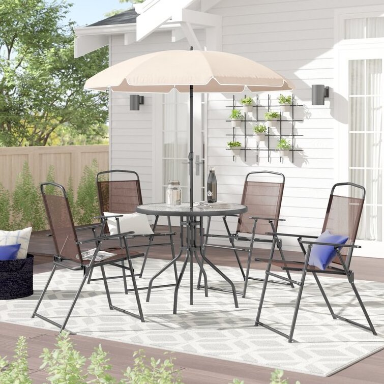 YILIN Factory Wholesale Commercial Dining Table Chairs Set Backyard Outdoor Furniture Set with Umbrella All Weather Restaurant