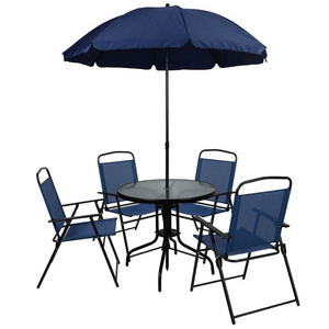 YILIN Factory Wholesale Commercial Dining Table Chairs Set Backyard Outdoor Furniture Set with Umbrella All Weather Restaurant