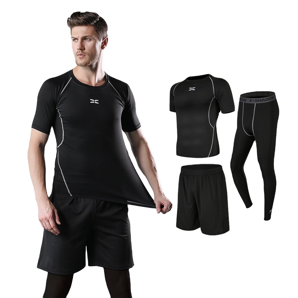 Wholesale 3-piece set men quick dry training wear set gym clothes running suits breathable running wear sport suit for man