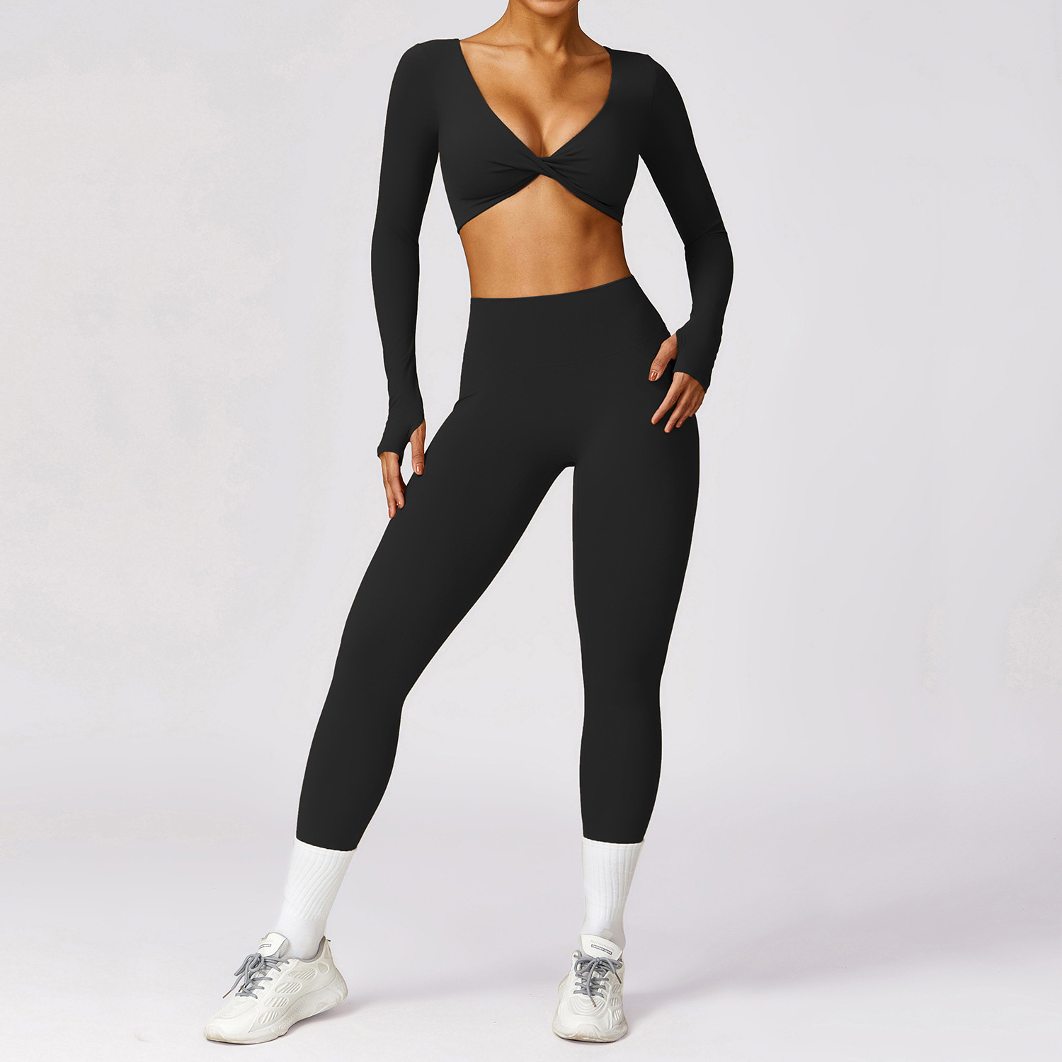 Wholesale Workout Sets Quick Drying Women Yoga Fitness Clothes Long Sleeve Crop Top and Pants Set Gym Clothes Activewear Sets