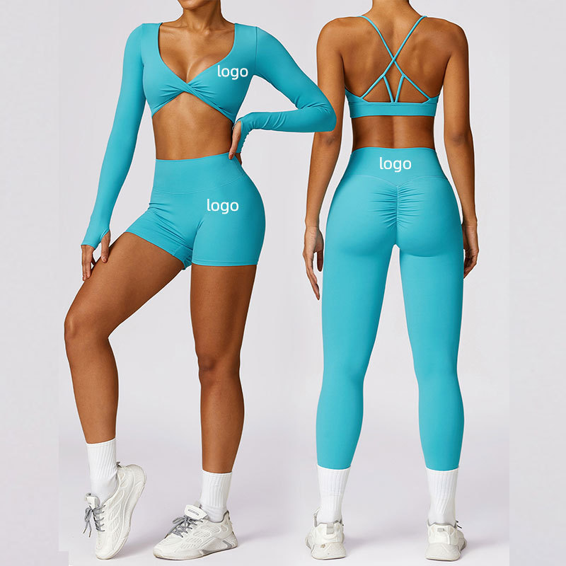 Wholesale Workout Sets Quick Drying Women Yoga Fitness Clothes Long Sleeve Crop Top and Pants Set Gym Clothes Activewear Sets