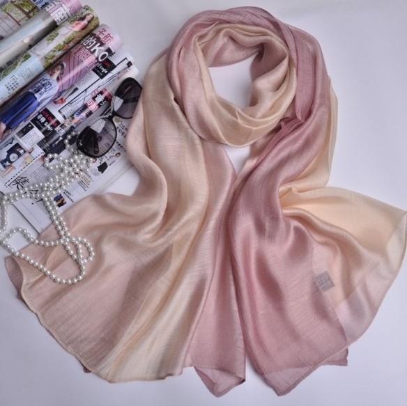 Fashion dye ombre women silk with cotton scarves real silk scarf