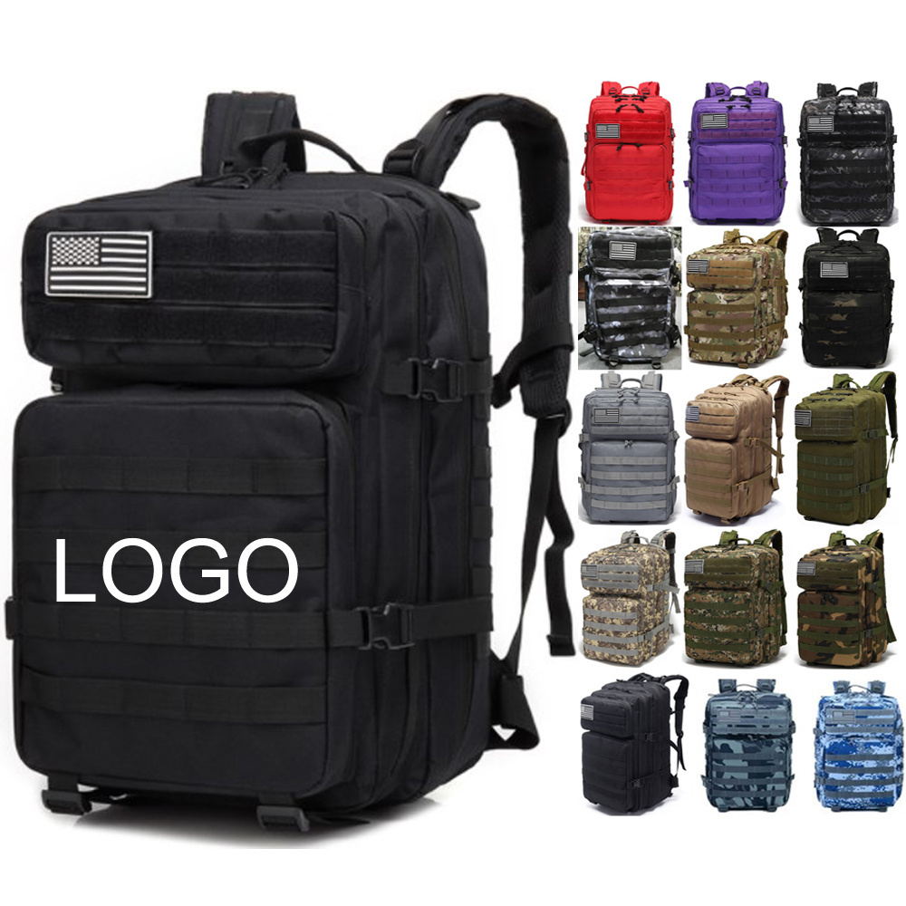 45L Free Sample Custom Logo Hiking Hunting Waterproof Backpack Travel Bag Outdoor Sport Fitness Tactical Backpack