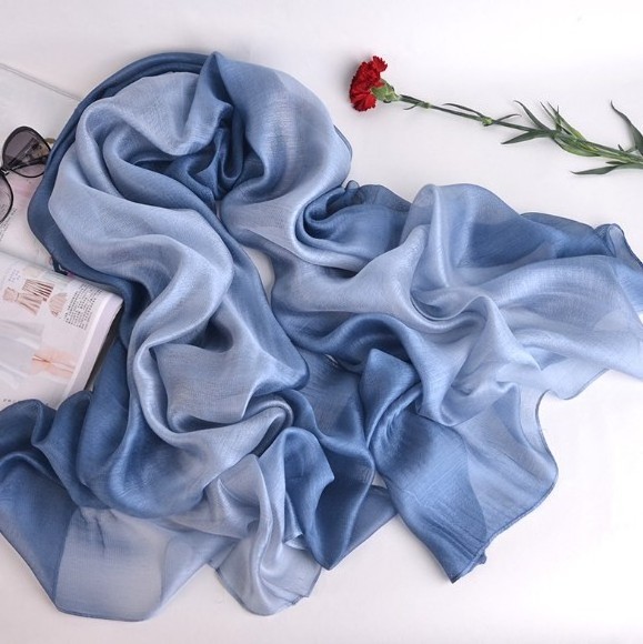 Fashion dye ombre women silk with cotton scarves real silk scarf