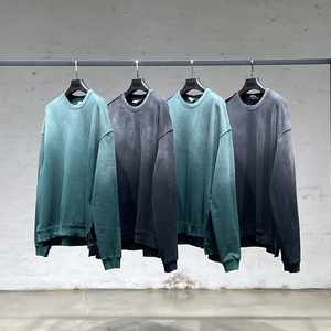 OEM heavyweight french terry 100% cotton dip dye Gradient hoodies & sweatshirt custom logo acid wash crewneck