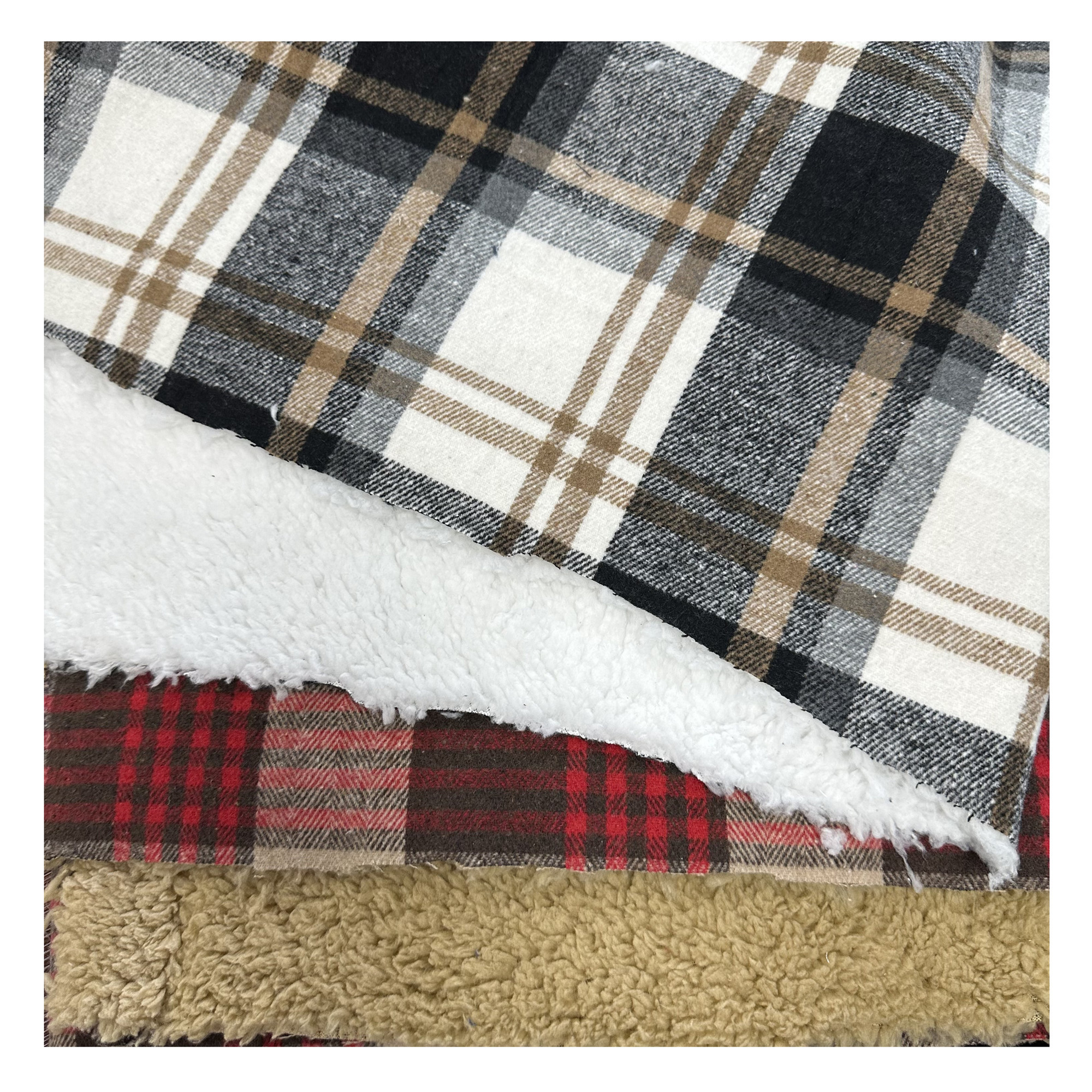 7S CVC yarn dyed flannel brushed check yarn dyed compound fabric knitted fabric composite bonded fleece fabric for jacket