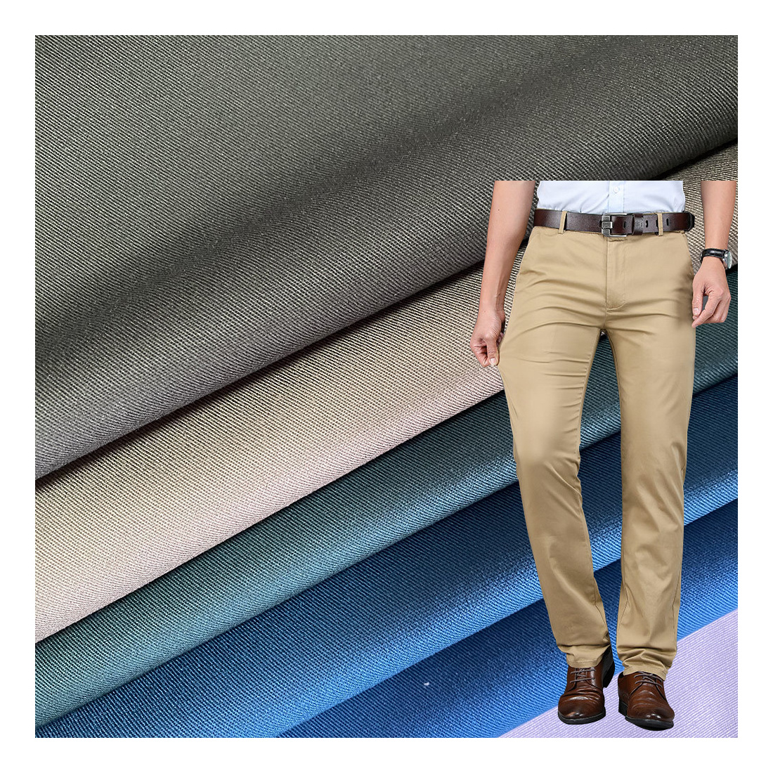 Custom peach skin 97% cotton 3%spandex  twill fabric 240gsm 32*16+70D cotton twill stretch cargo pants fabric