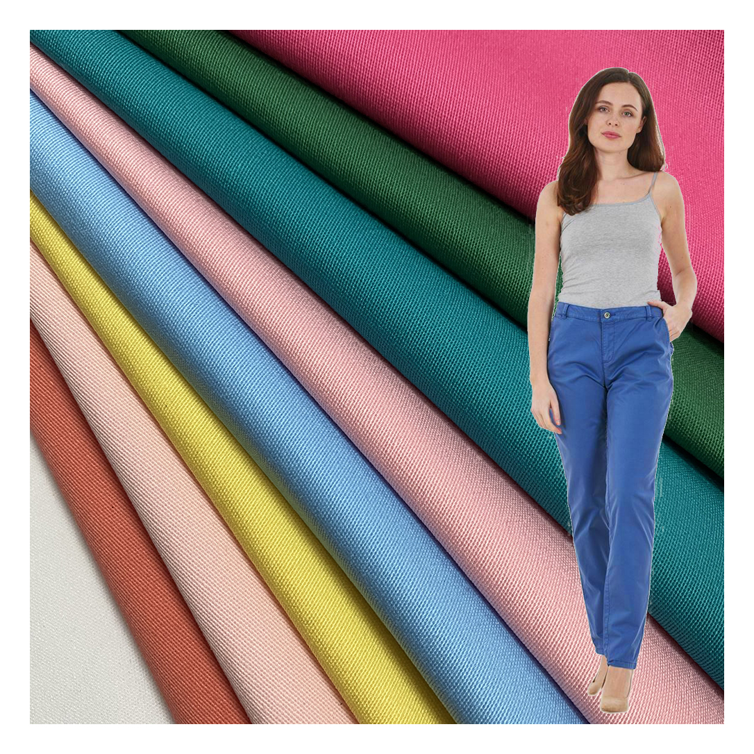 Shaoxing Yilin spandex cotton fabric plain dyed peach finish woven 98 cotton 2 elastane twill fabric for chino pants