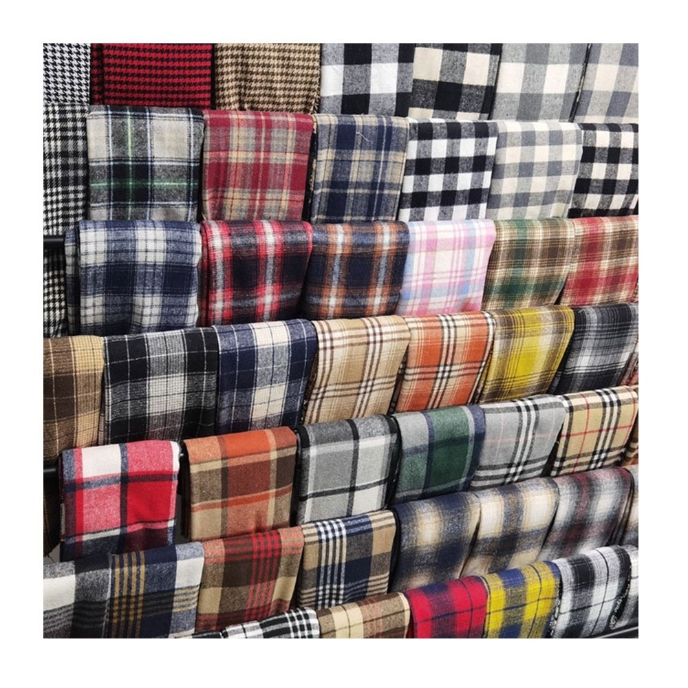 200gsm thick 60% cotton 40% polyester woven plaid check CVC brushed yarn dyed flannel fabric for jacket