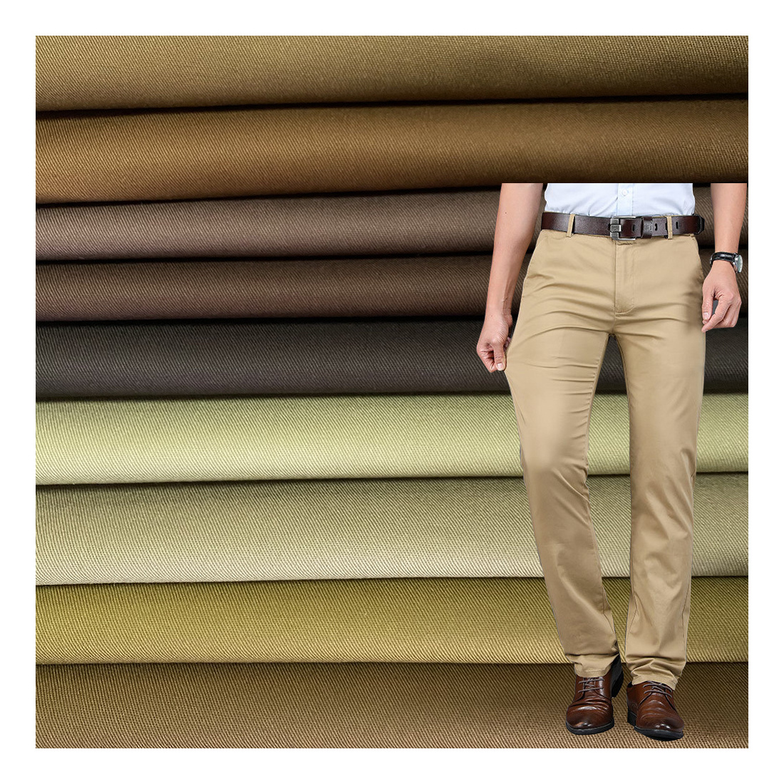 Custom peach skin 97% cotton 3%spandex  twill fabric 240gsm 32*16+70D cotton twill stretch cargo pants fabric