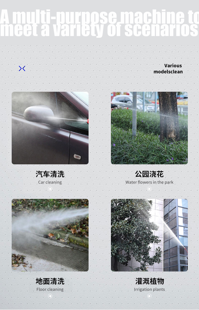 Multi-Functional Pressure Washer with 21V Lithium Battery, Sprayer Steam Wash Gun Supplies Cleaning car washing gun