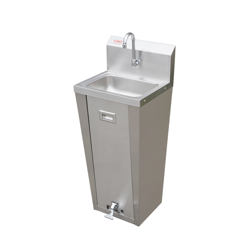 Portable and autonomous Free standing Stainless steel Foot operated hand wash washbasin sink