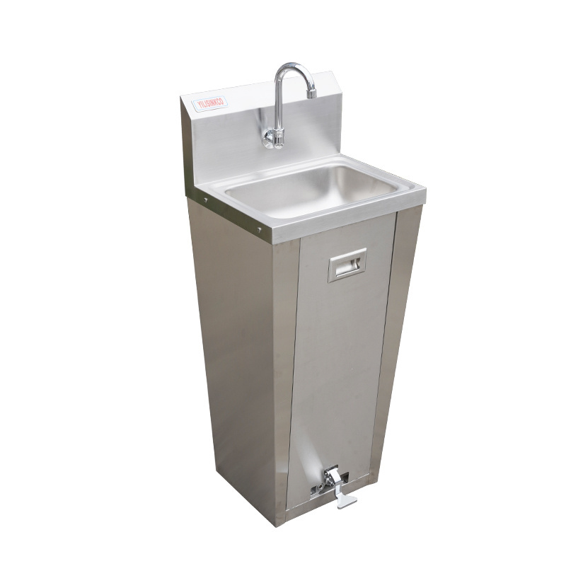 Portable and autonomous Free standing Stainless steel Foot operated hand wash washbasin sink