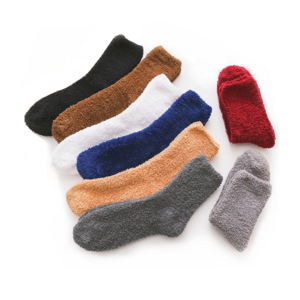 Yili Winter Warm Solid Color crew Plush Socks Custom logo Wholesale Coral Flour Floor Socks fuzzy cozy men socks