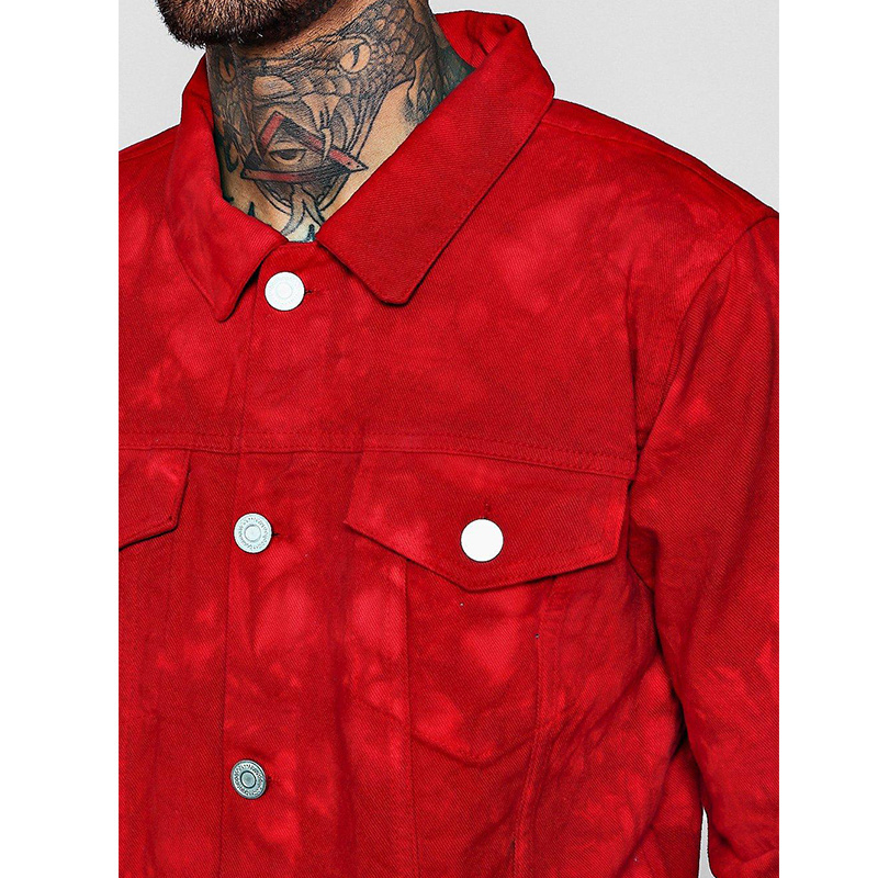 red men casual long sleeve tie dyed button design denim jacket