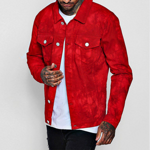 red men casual long sleeve tie dyed button design denim jacket