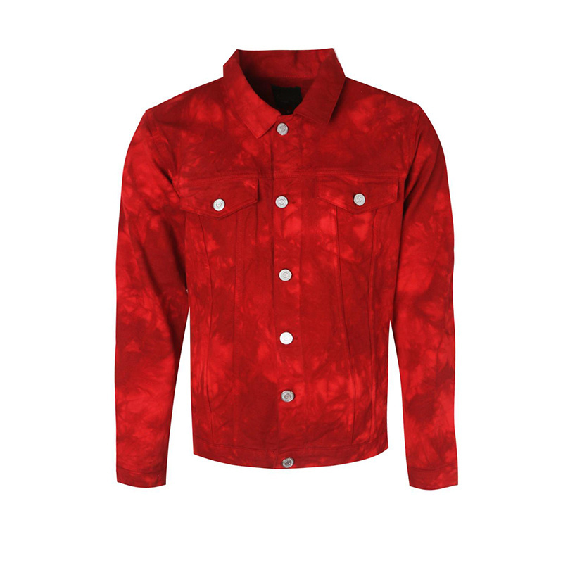 red men casual long sleeve tie dyed button design denim jacket