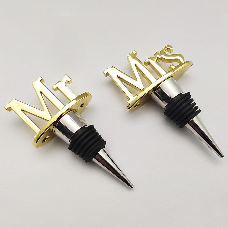 Novelty  golden metal MR & MRS decorative wine stopper