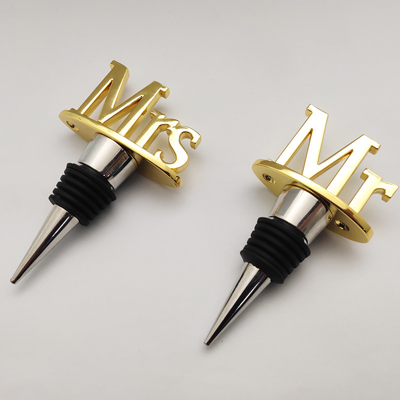 Novelty  golden metal MR & MRS decorative wine stopper