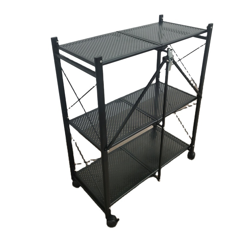 Foldable Metal Storage Shelves Floor-to-Ceiling Balcony Kitchen Holders & Racks for Food Storage No Installation Required