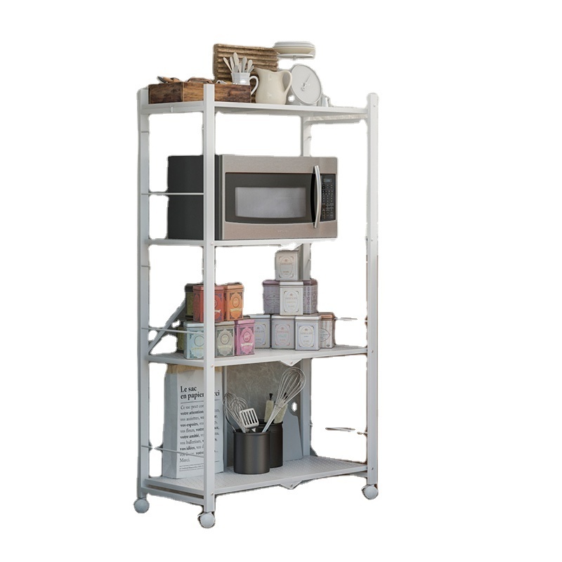 Foldable Metal Storage Shelves Floor-to-Ceiling Balcony Kitchen Holders & Racks for Food Storage No Installation Required