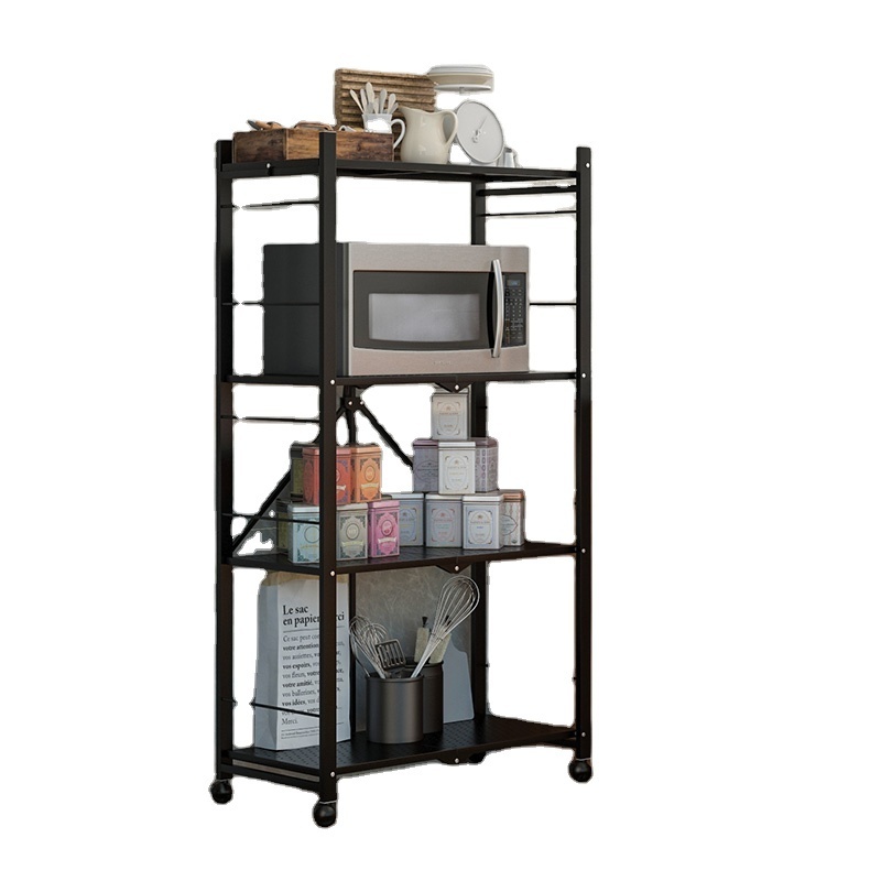 Foldable Metal Storage Shelves Floor-to-Ceiling Balcony Kitchen Holders & Racks for Food Storage No Installation Required